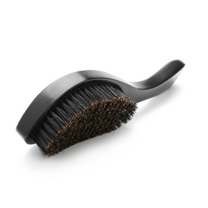 Black Curved Wave Brush Long Handle Medium Hard Beard Brush For Man Wooden 360 wave Hair Brushes With Custom Package