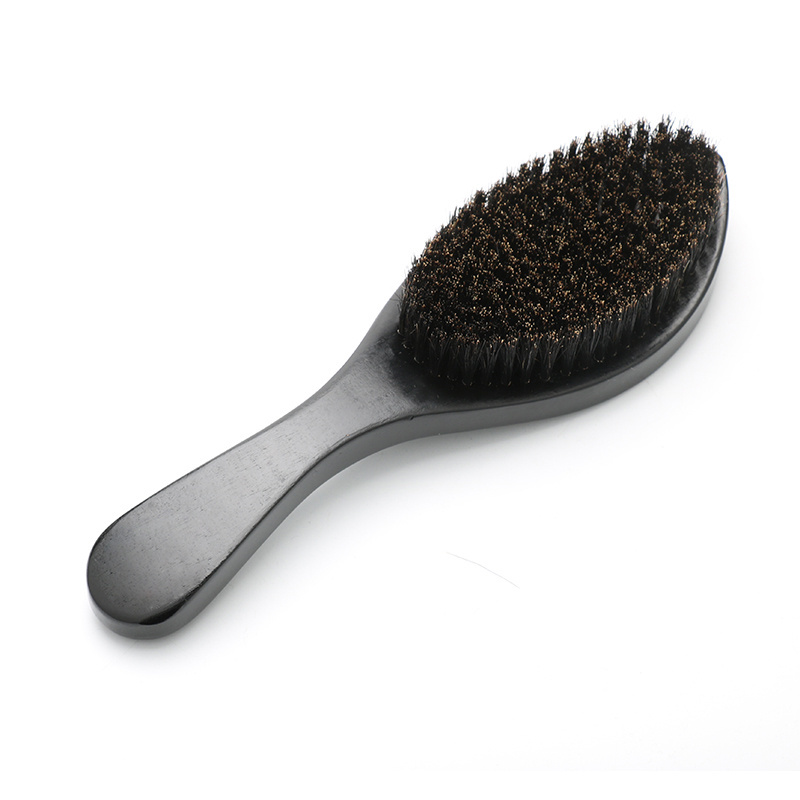 Factory Supply Black Long Handle Curve Wave Brush Black Bristles hairbrush 360 Curved  Wave Brush