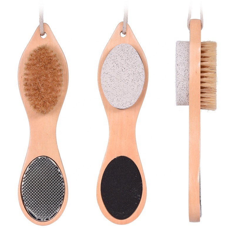 Hot selling wooden feet brush  feet dead skin stone Multi function Foot rasp Foot File custom feet scrubber