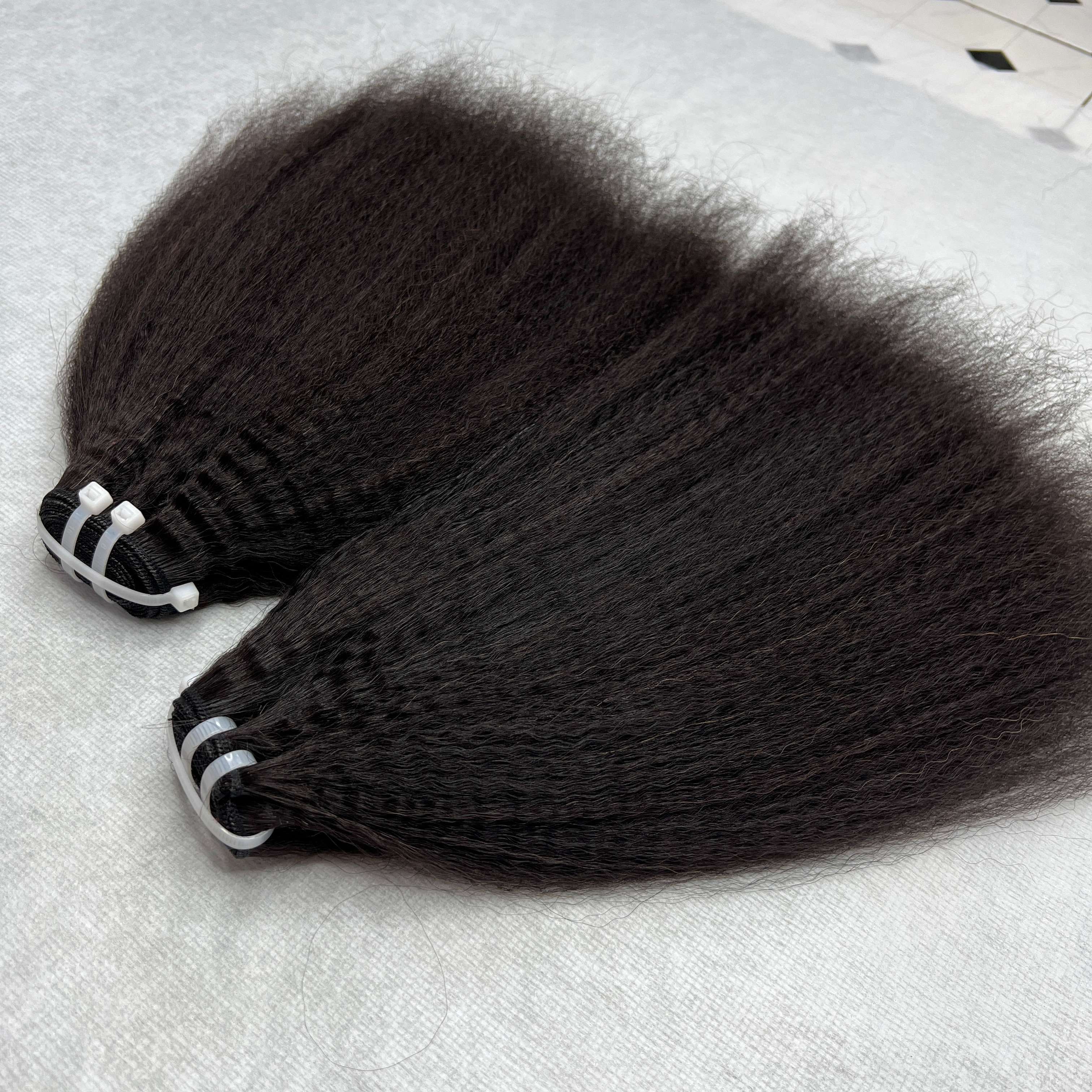 Kinky Straight Coarse Yaki Unprocessed Natural Black Color 100% Brazilian Virgin Human Hair Weft Hair Weaving 3 Bundles 30 Inch