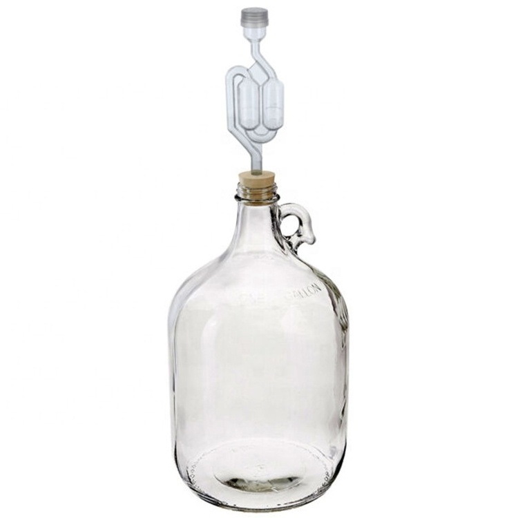 Wholesale Large Clear Amber One Gallon  Glass Wine Bottle With Handle For Beer Wine Olive Oil