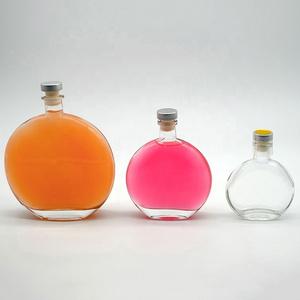 Wholesale Clear Frosted Round Spherical Vodka Glass Fruit Wine Bottle with Cork Hennessy Round Glass Bottles 100ml