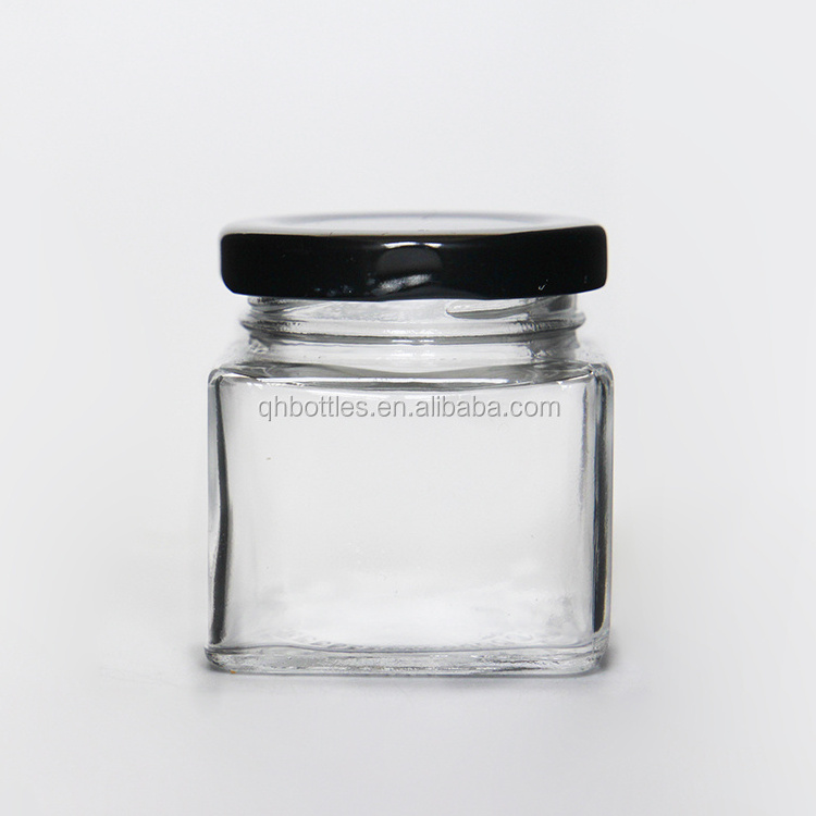 50ml 150ml 300ml Square Glass Jar with Twist Off Metal Lug for Honey Garlic Sauce Kethcup