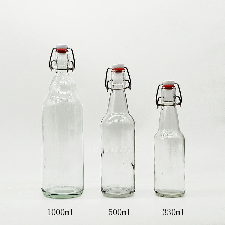 250ml 500ml 750ml 1000ml wholesale customized printing swing glass milk bottle beer bottle with stopper clear transparent super