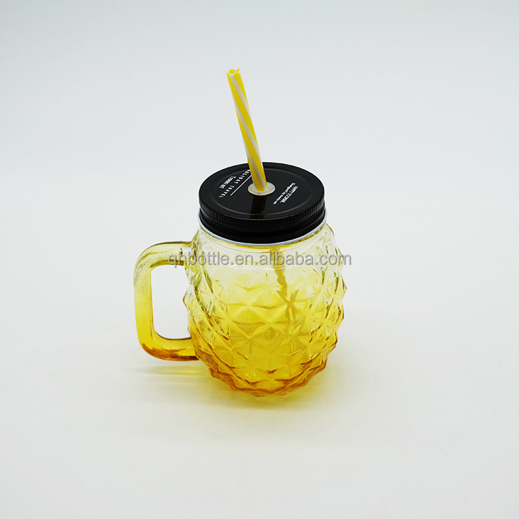 Unique Pineapple Shaped Glass Cup Embossed Glass Juice Mug for Beverage