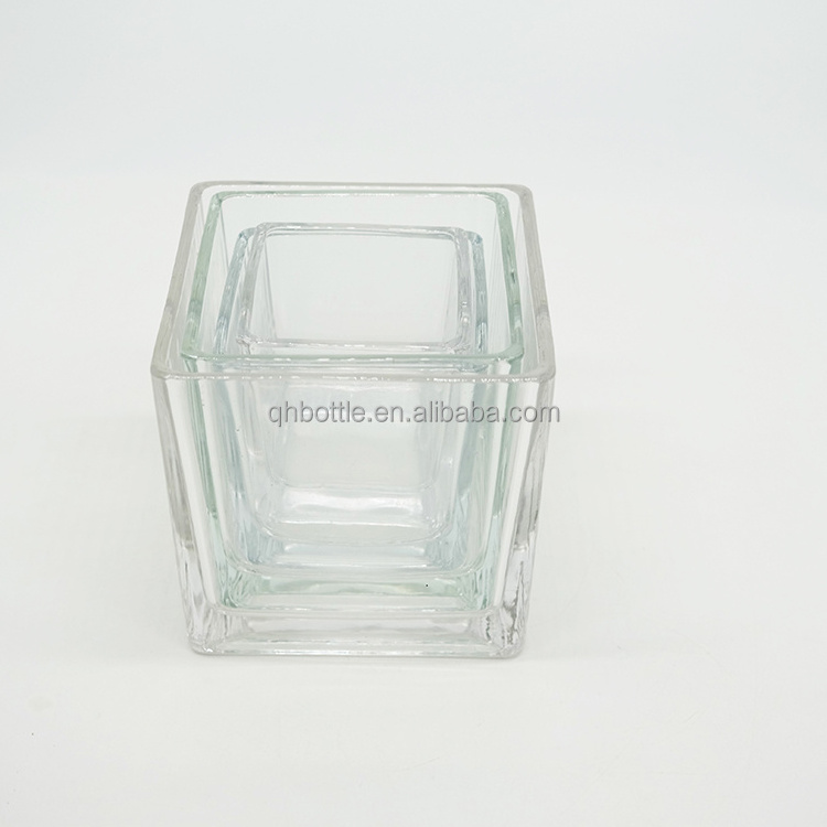 High Quality Luxury Glass Scented Candle Jars 4OZ 6OZ Square Candle Holder For Christmas Gift