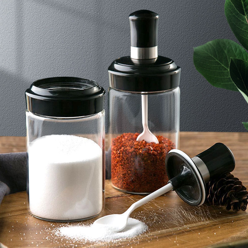 250ML Glass Seasoning Bottles Flavoring Jar Spice Container with Spoon Lid Oil Brush Honey dispenser