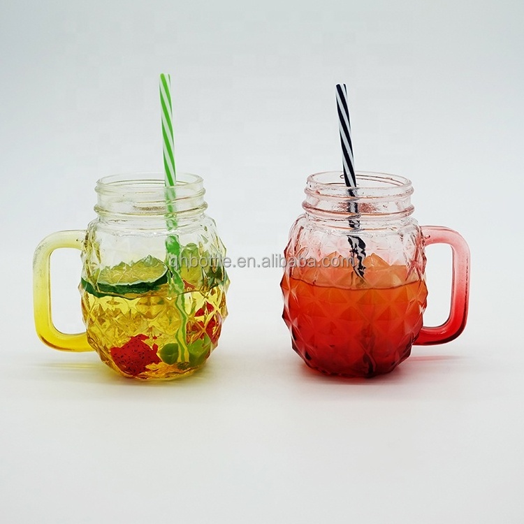 Unique Pineapple Shaped Glass Cup Embossed Glass Juice Mug for Beverage