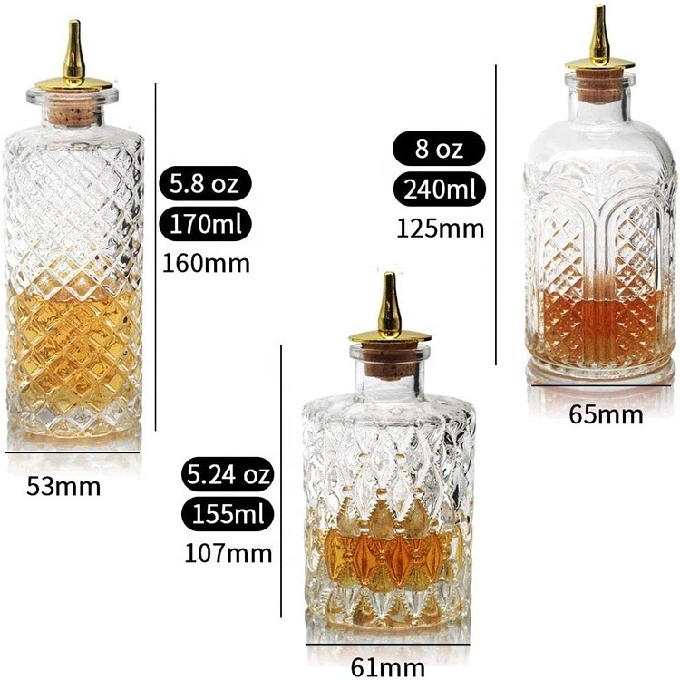 200ml Clear Cocktail Whiskey Mixing Drinks Dispenser with Cork  Antique Professional Home Wine Bottle Package With Cork Stopper