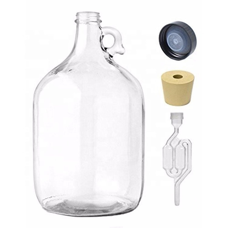 Wholesale Large Clear Amber One Gallon  Glass Wine Bottle With Handle For Beer Wine Olive Oil