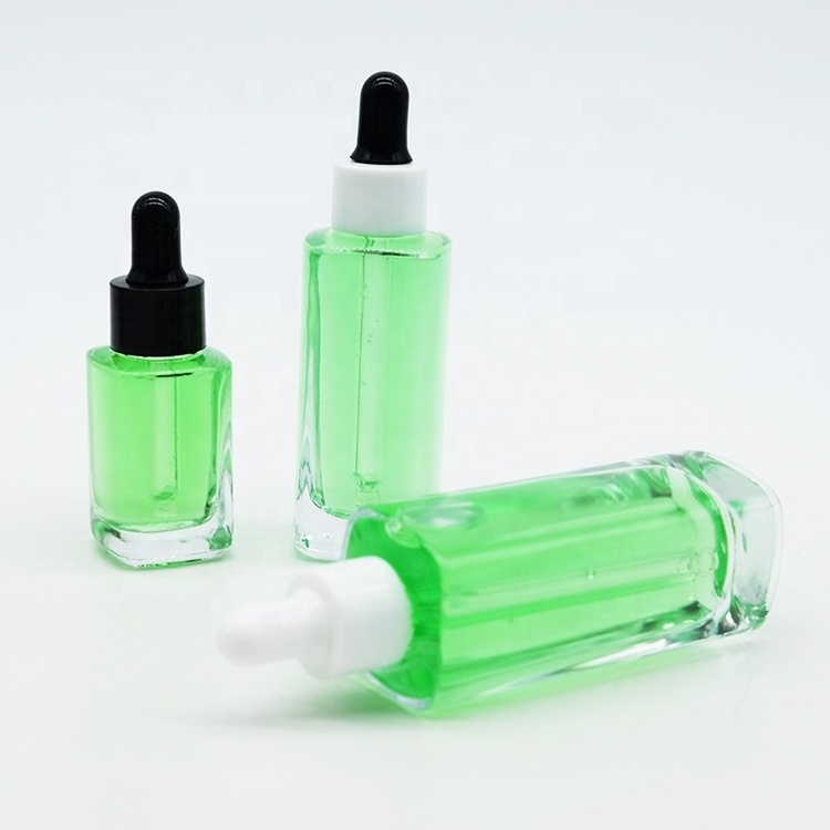 15ml 30ml 50ml Clear Glass Serum Dropper Bottle Containers Empty Square Perfume Glass Bottle for Cosmetics