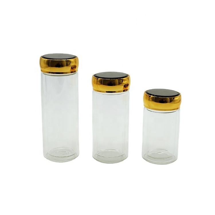 High borosilate 100ml 150ml 200ml Double Wall Glass Jar with Airtight Golden Lids for Honey Bird's Nest