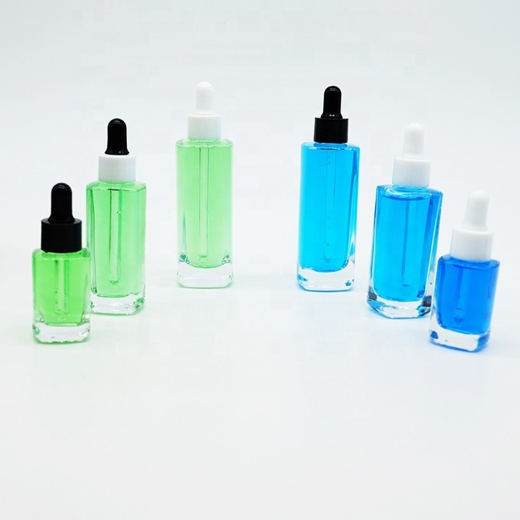 15ml 30ml 50ml Clear Glass Serum Dropper Bottle Containers Empty Square Perfume Glass Bottle for Cosmetics