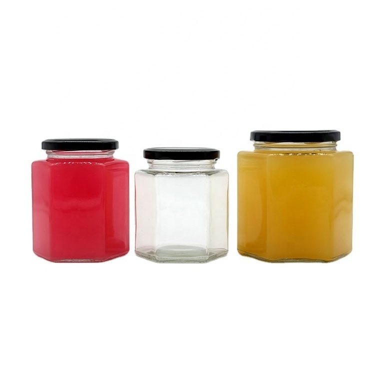 Hexagon Food Storage Container Honey Jar Chili Sauce Mayonnaise Salad Dressing Glass Bottle 100ml 180ml 280ml 380ml 500ml 730ml