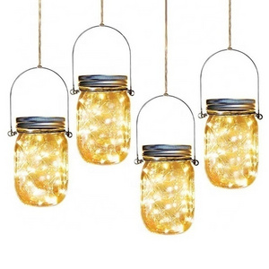 Solar Powered Mason Jar Lid Lights with Handles Interior Creative Design Lights Outdoor Waterproof Led Hanging Light for Wedding