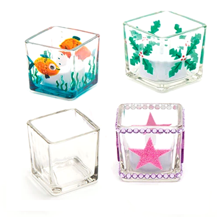 Empty Custom Color Clear Crystal Square Glass Jars for Luxury Aromatherapy Candle Holder