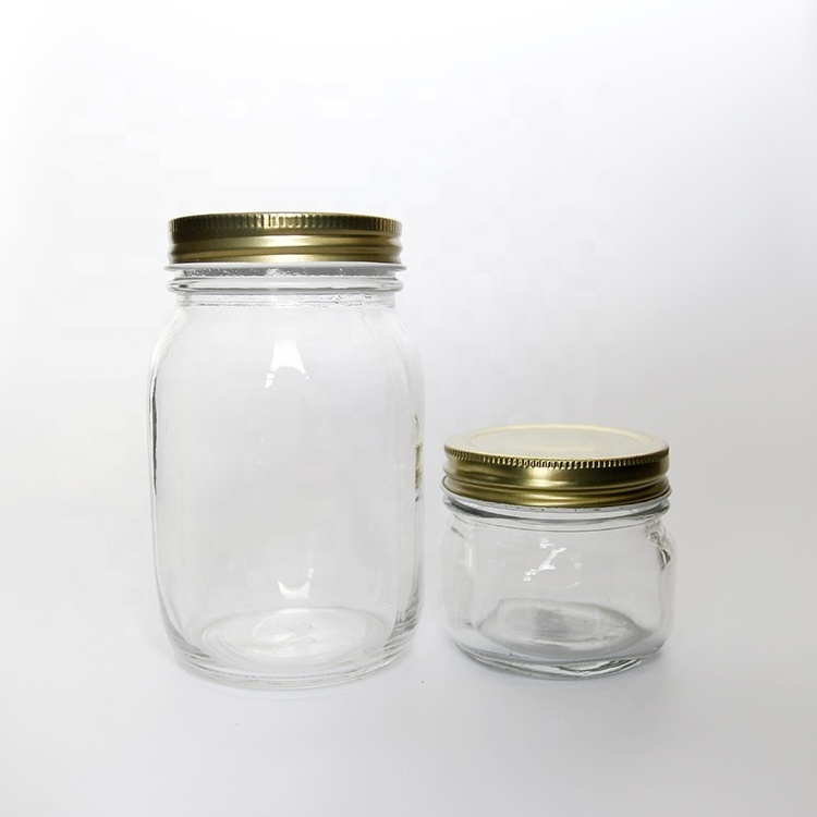 Wholesale 4oz 8oz 16oz Clear Wide Mouth Glass Mason Jar Glass Storage Jar with Metal Screw Lid for Food Jam Pickles Sauce