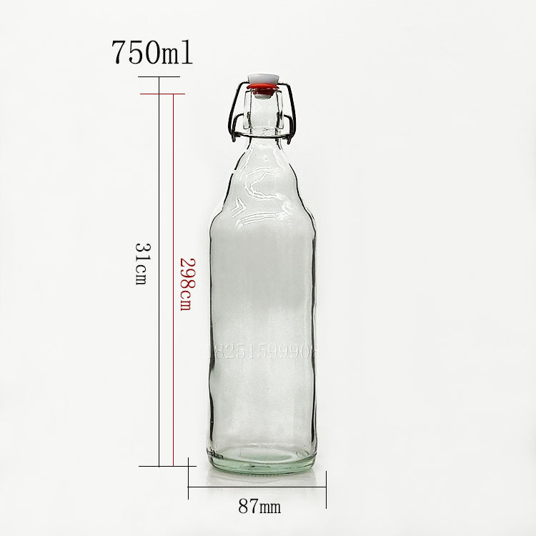 250ml 500ml 750ml 1000ml wholesale customized printing swing glass milk bottle beer bottle with stopper clear transparent super