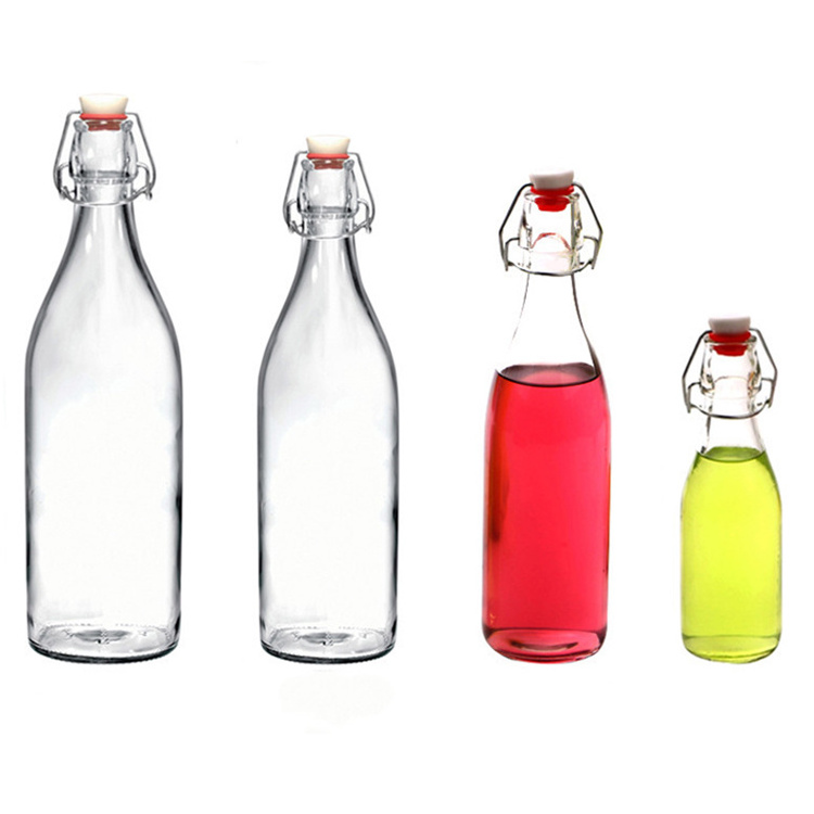 250ml 500ml 750ml 1000ml wholesale customized printing swing glass milk bottle beer bottle with stopper clear transparent super