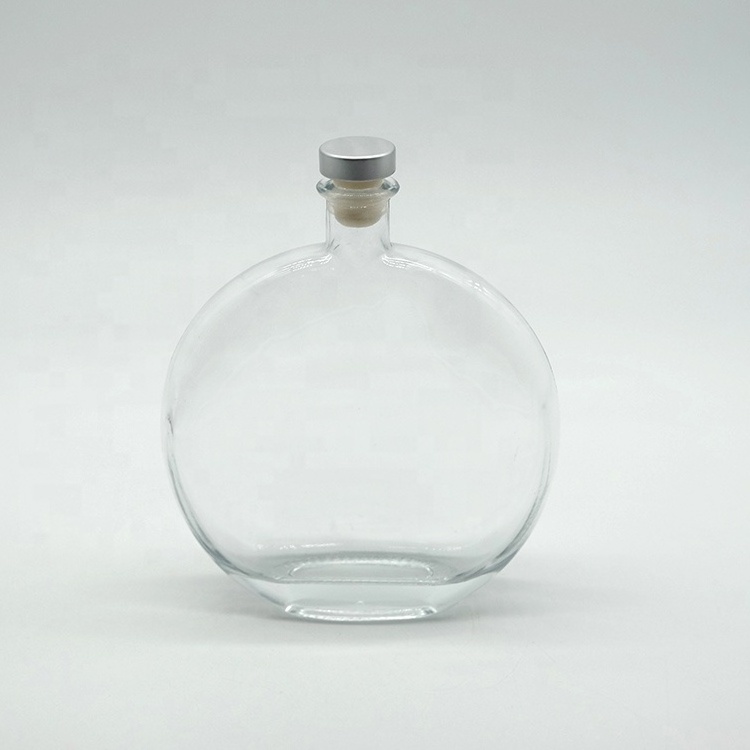 Wholesale Clear Frosted Round Spherical Vodka Glass Fruit Wine Bottle with Cork Hennessy Round Glass Bottles 100ml