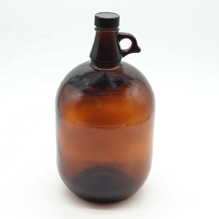 1 Gallon Glass Fermenting Jug With Handle Big Capacity Olive Oil Glass Bottle Packaging With Black Polyseal Lid And Cap