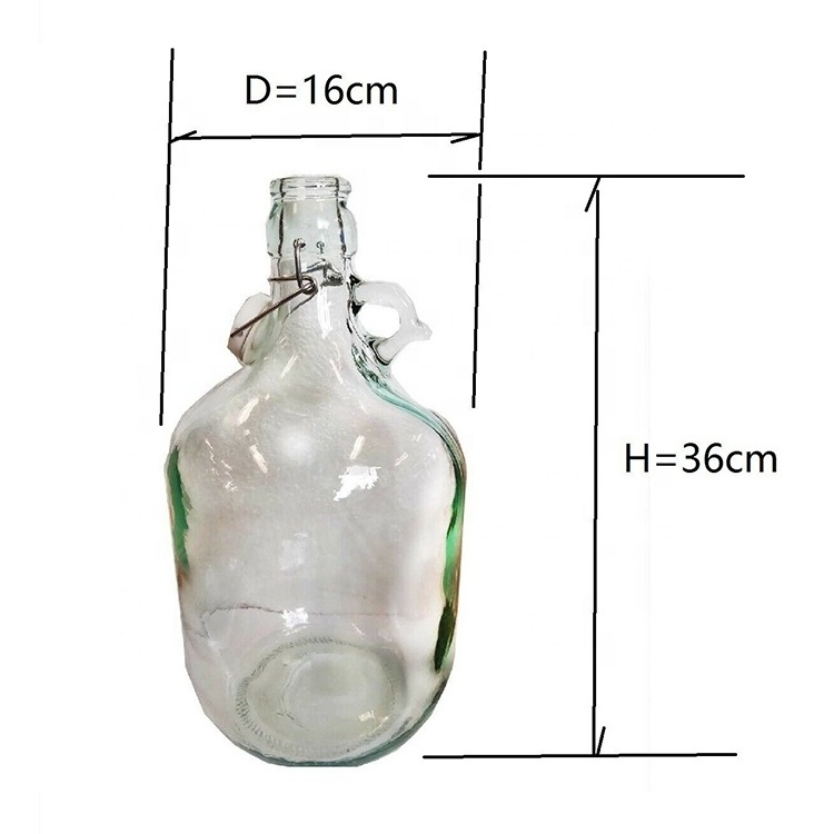 Large 5L Demijohns Glass  Growler Bottles with Stainless Steel Swing Top for Water/Wine/Spirits Storage Hook Hand