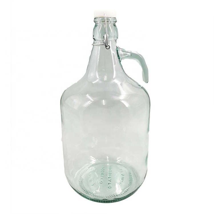 Large 5L Demijohns Glass  Growler Bottles with Stainless Steel Swing Top for Water/Wine/Spirits Storage Hook Hand