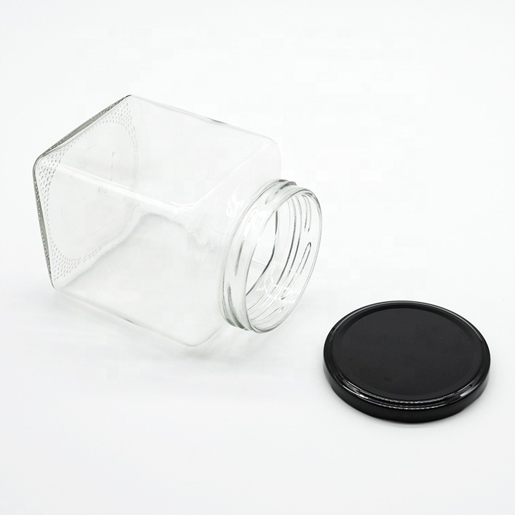 50ml 150ml 300ml Square Glass Jar with Twist Off Metal Lug for Honey Garlic Sauce Kethcup