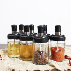 250ML Glass Seasoning Bottles Flavoring Jar Spice Container with Spoon Lid Oil Brush Honey dispenser