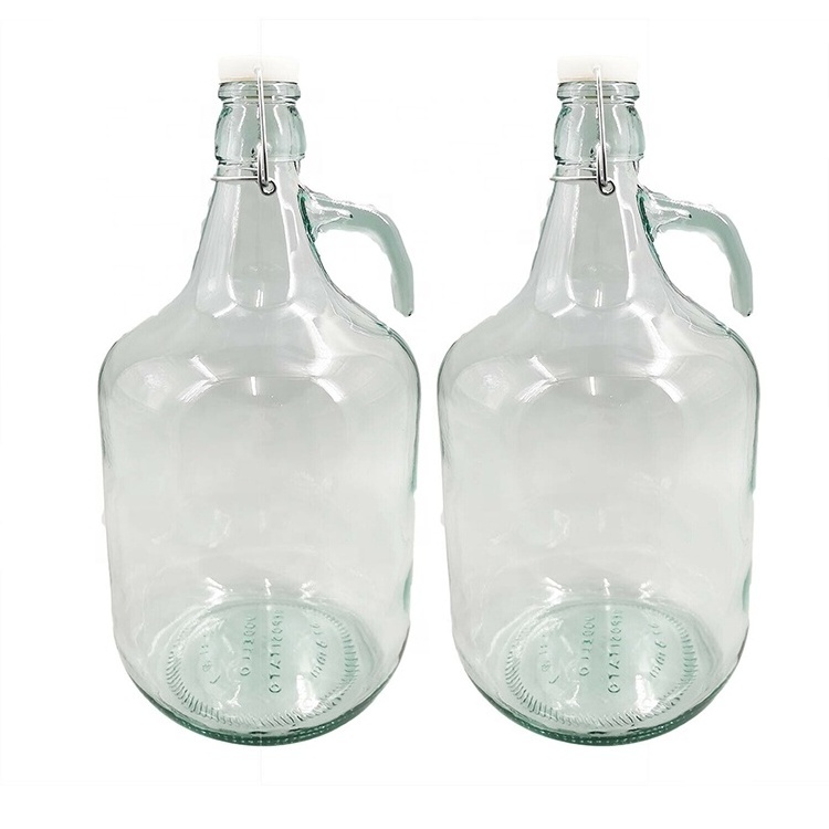 Large 5L Demijohns Glass  Growler Bottles with Stainless Steel Swing Top for Water/Wine/Spirits Storage Hook Hand