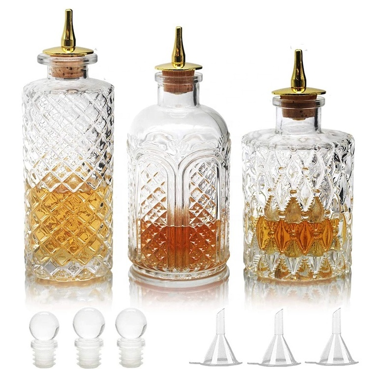 200ml Clear Cocktail Whiskey Mixing Drinks Dispenser with Cork  Antique Professional Home Wine Bottle Package With Cork Stopper