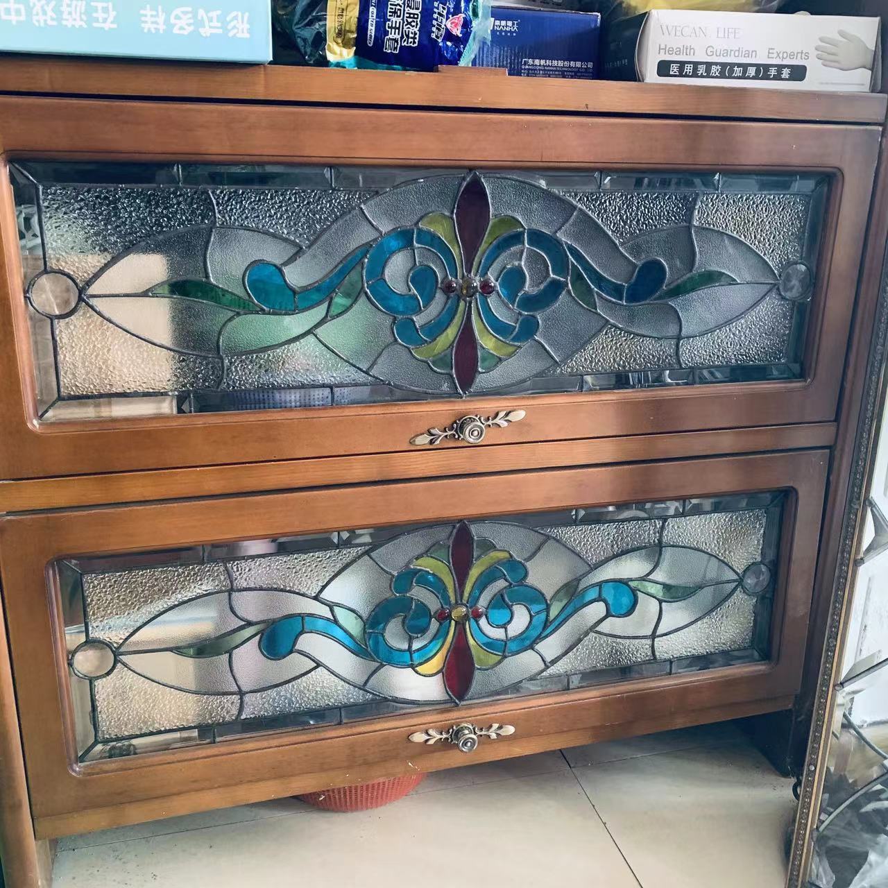 Wholesale stained art glazed glass inserts Handmade decorative door glass nashiji patterned glass