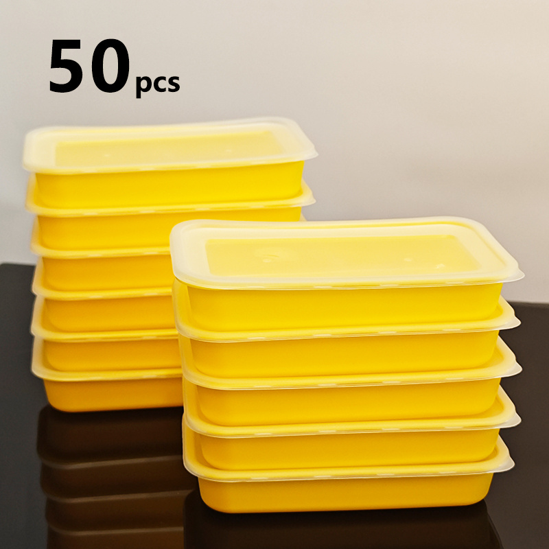 50pcs Lunch Box PP Disposable Yellow Lunch Box Microwaveable 520ml/17.6oz Restaurant Small Fruit Salad Microwave-Safe container