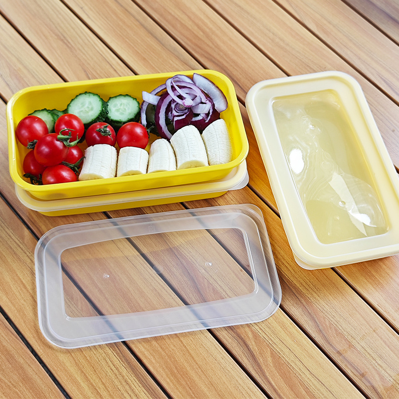 50pcs Lunch Box PP Disposable Yellow Lunch Box Microwaveable 520ml/17.6oz Restaurant Small Fruit Salad Microwave-Safe container