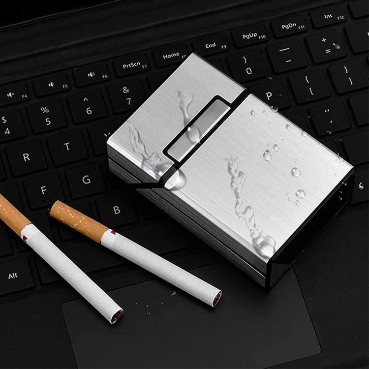 Wholesale Custom 20 Pcs Capacity Brushed Aluminium Metal Cigarette Holder Case with Solid Magnetic Flip Top Closure