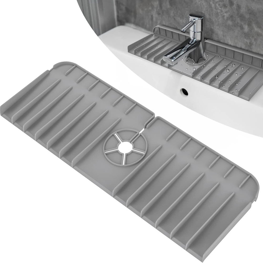 Water Faucet Handle Drip Catcher Tray for Kitchen Bathroom Countertop Sink Mat Kitchen Sink Splash Guard Silicone Mats & Pads