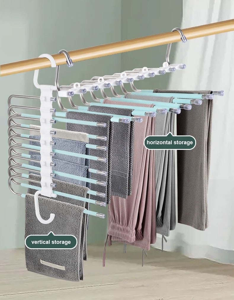 Whole Sale Multifunction 5 in 1 Wardrobe Organizer Magic Pants Hangers with 2 pack For Clothes Rack Shelves