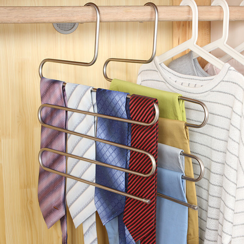 Stainless Steel Trousers Hanger 5 Layers Pants Hangers Space Saving Multi Jeans Pant Rack S Type Clothes Pant Hanger