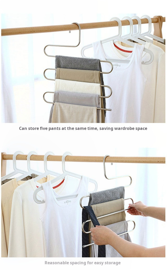 Stainless Steel Trousers Hanger 5 Layers Pants Hangers Space Saving Multi Jeans Pant Rack S Type Clothes Pant Hanger