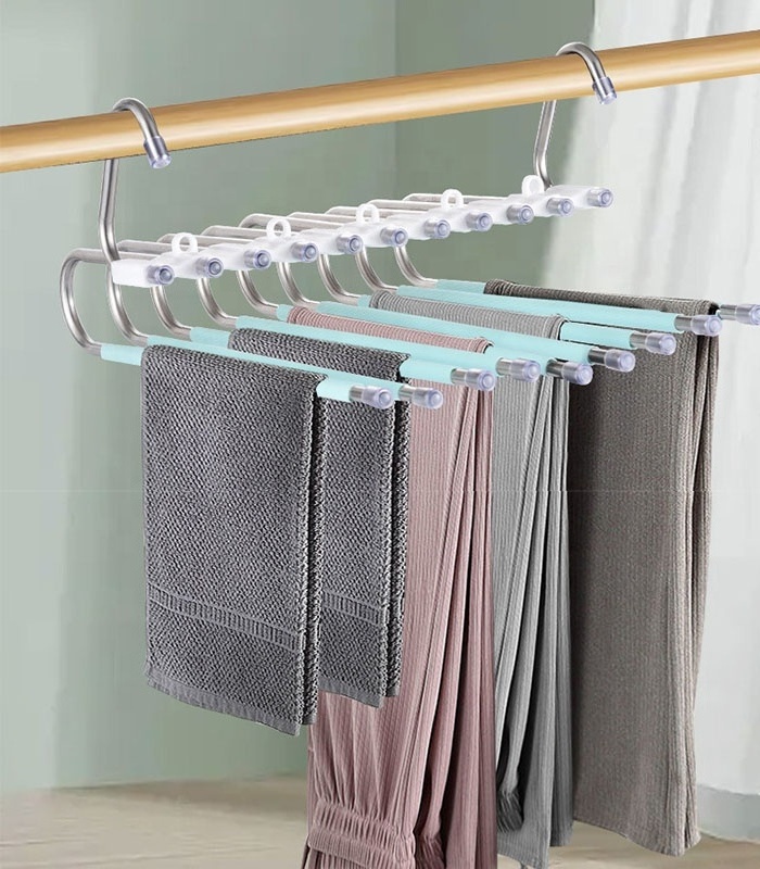 Whole Sale Multifunction 5 in 1 Wardrobe Organizer Magic Pants Hangers with 2 pack For Clothes Rack Shelves