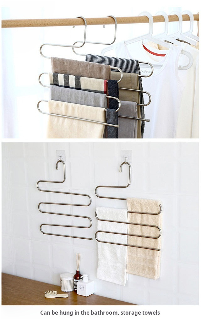 Stainless Steel Trousers Hanger 5 Layers Pants Hangers Space Saving Multi Jeans Pant Rack S Type Clothes Pant Hanger