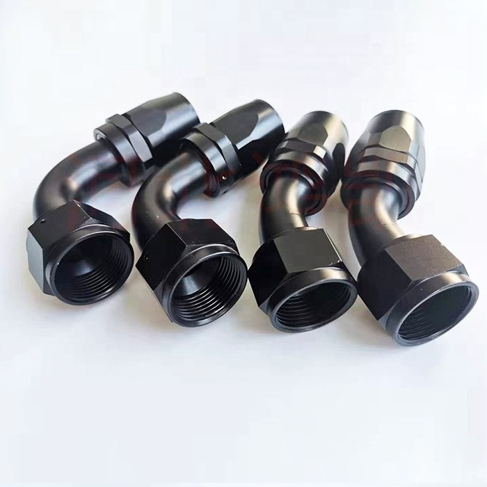 AN3 AN4 AN6 AN8 AN10 AN12 AN16 90 Degree Push Lock Swivel Hose End Fitting For Rubber Fuel Line