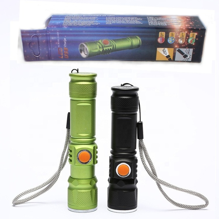 Super Bright XML T6 LED hlm Portable aluminum alloy Zoomable 3 Modes 18650 Powered USB Rechargeable Mini High Lumen Flashlight