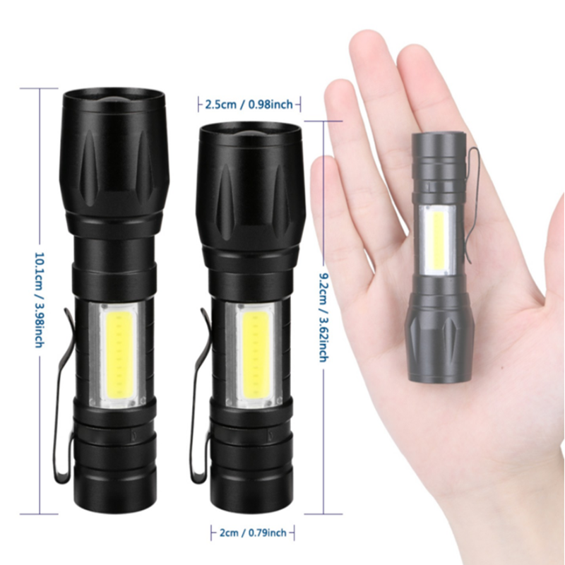 3 Modes cheap Bulk Zoomable Aluminium Alloy Focus Zoom Mini Torch Light, USB Rechargeable COB LED Mini Flashlight With Clip