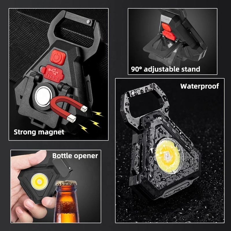 Rechargeable Multi-function Tools Working Flashlight Super Bright Keychain Light Mini led Portable Work light With Bottle Opener