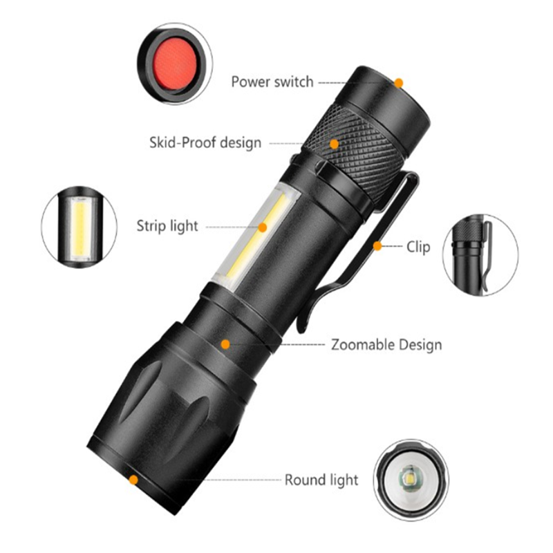 Customized COB LED Super Bright Zoomable Small Tactical Light Torch Waterproof Mini High lumen Led Flashlight With clip