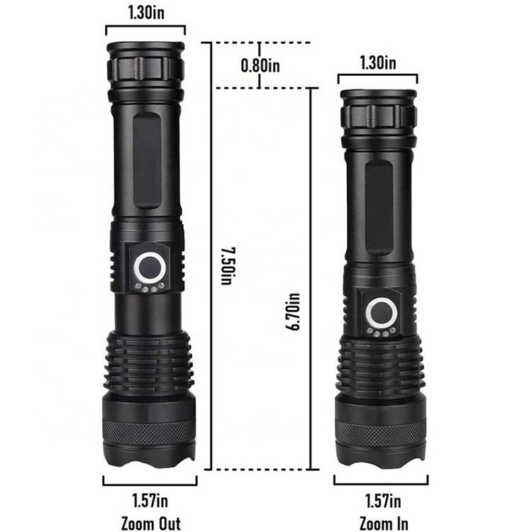 Super Bright Zoomable Powerful XHP50 26650 Torch Flash Light, Waterproof USB Rechargeable Portable Tactical Led Flashlight