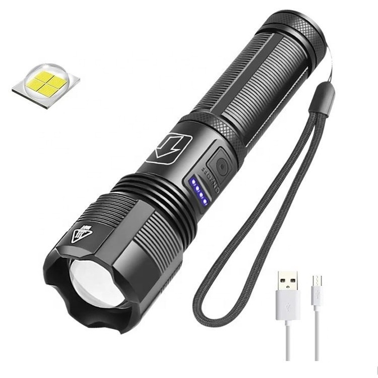 HLS Huaqin Factory Zoomable P50 Powerful LED Torch Flash Light Rechargeable Waterproof Super Bright XHP50 Security Flashlight