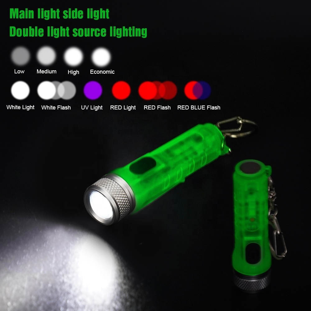 Wholesale High Quality Mini Keychain LED Flashlight 400 Lumens LED Portable Rechargeable Magnetic Flashlight With Warning Light