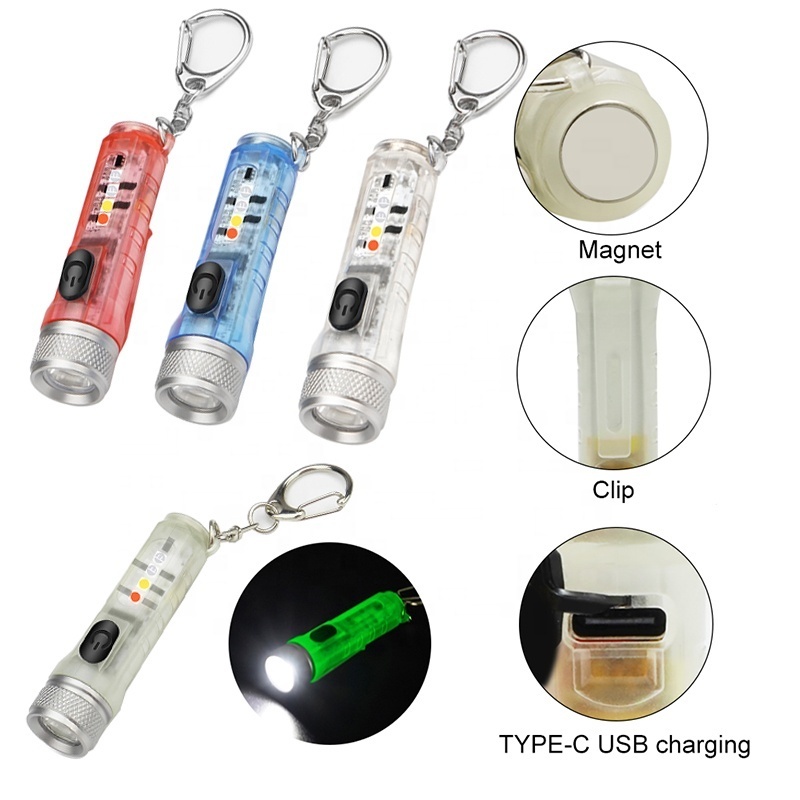 Wholesale High Quality Mini Keychain LED Flashlight 400 Lumens LED Portable Rechargeable Magnetic Flashlight With Warning Light